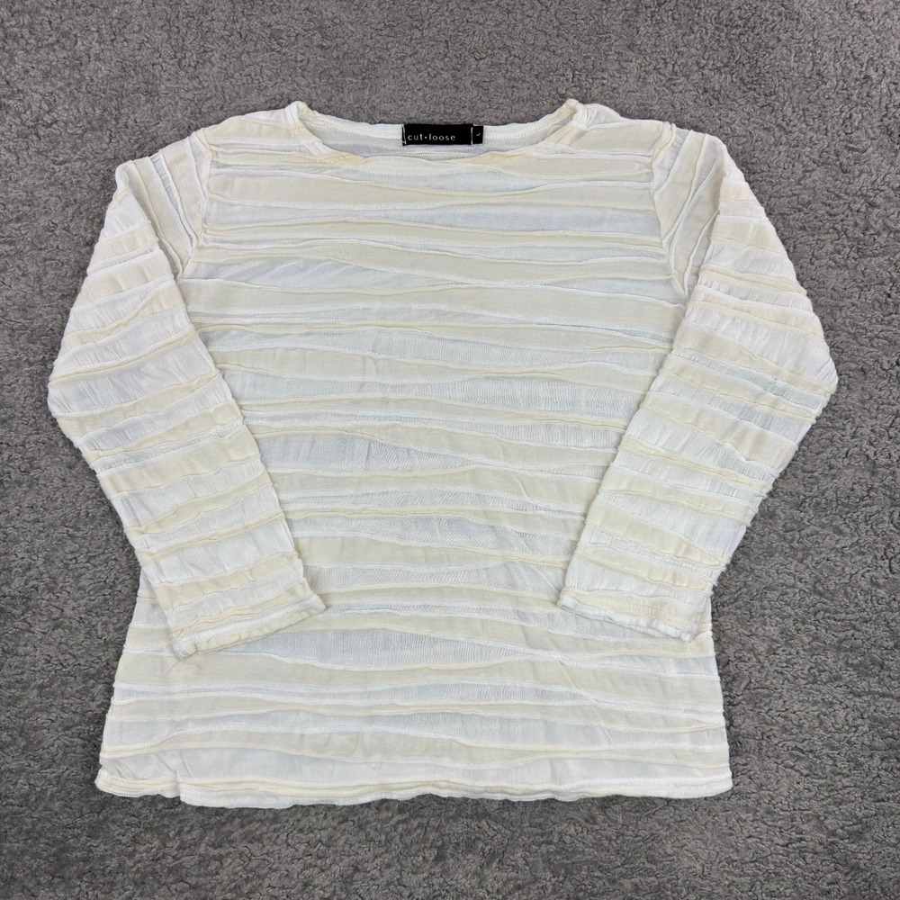Cut Loose Women Cream White Textured Rippled Stripe Long Sleeve Top‎ Large
